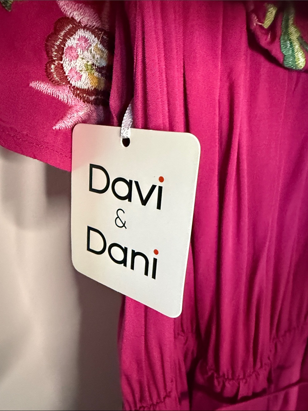 DAVI & DANI Fuchsia Maxi Dress with Multicolor Floral Embroidery - Picture 2 of 6
